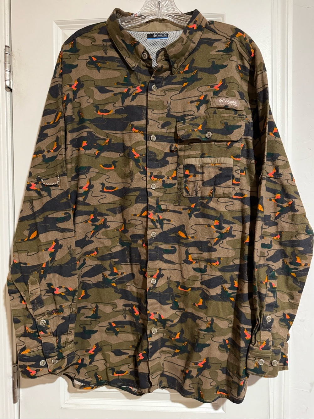 Columbia PHG Duck Camo Hunting Shirt XXL Long Sleeve Vented Cotton Fishing USA